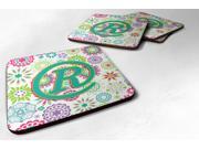 Set of 4 Letter R Flowers Pink Teal Green Initial Foam Coasters CJ2011 RFC