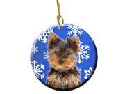 Winter Snowflakes Holiday Yorkie Puppy Yorkshire Terrier Ceramic Ornament KJ1181CO1