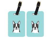 Pair of Checkerboard Blue Boston Terrier Luggage Tags BB1141BT