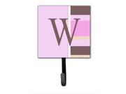 Letter W Initial Monogram Pink Stripes Leash Holder or Key Hook
