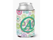 Letter A Flowers Pink Teal Green Initial Can or Bottle Hugger CJ2011 ACC