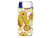 Letter W Floral Mustard and Green Ultra Beverage Insulators for slim cans CJ2003 WMUK