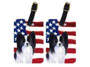 Pair of USA American Flag with Papillon Luggage Tags SS4032BT