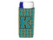 Letter K Football Aqua Orange and Marine Blue Ultra Beverage Insulators for slim cans CJ1063 KMUK