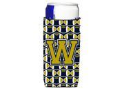 Letter W Football Blue and Gold Ultra Beverage Insulators for slim cans CJ1074 WMUK