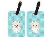 Pair of Checkerboard Blue Pomeranian Luggage Tags BB1145BT