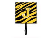 Letter J Initial Monogram Tiger Stripe Black Gold Leash Holder or Key Hook