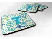 Set of 4 Letter T Flowers and Butterflies Teal Blue Foam Coasters CJ2006 TFC