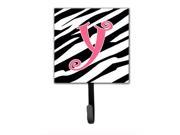 Letter Y Initial Monogram Zebra Stripe and Pink Leash Holder or Key Hook