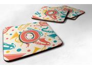 Set of 4 Letter O Retro Teal Orange Musical Instruments Initial Foam Coasters CJ2001 OFC