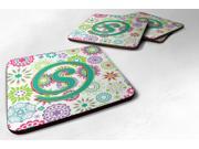 Set of 4 Letter S Flowers Pink Teal Green Initial Foam Coasters CJ2011 SFC