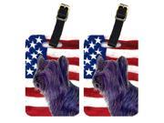 Pair of USA American Flag with Skye Terrier Luggage Tags SS4219BT