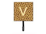 Letter V Initial Monogram Giraffe Leash Holder or Key Hook
