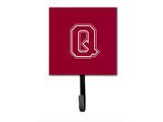 Letter Q Initial Monogram Maroon and White Leash Holder or Key Hook