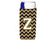 Letter Z Chevron Navy Blue and Gold Ultra Beverage Insulators for slim cans CJ1057 ZMUK
