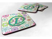 Set of 4 Letter L Flowers Pink Teal Green Initial Foam Coasters CJ2011 LFC