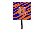 Letter Q Initial Monogram Tiger Stripe Blue Orange Leash Holder or Key Hook