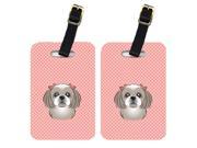 Pair of Checkerboard Pink Gray Silver Shih Tzu Luggage Tags BB1250BT