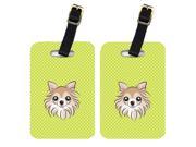 Pair of Checkerboard Lime Green Chihuahua Luggage Tags BB1313BT