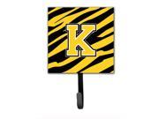 Letter K Initial Monogram Tiger Stripe Black Gold Leash Holder or Key Hook