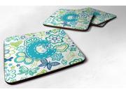 Set of 4 Letter C Flowers and Butterflies Teal Blue Foam Coasters CJ2006 CFC