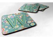 Set of 4 Letter W Circle Circle Teal Initial Alphabet Foam Coasters CJ2015 WFC