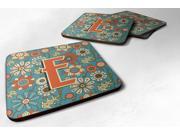 Set of 4 Letter E Flowers Retro Blue Foam Coasters CJ2012 EFC