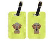 Pair of Checkerboard Lime Green Wirehaired Dachshund Luggage Tags BB1295BT