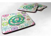 Set of 4 Letter Q Flowers Pink Teal Green Initial Foam Coasters CJ2011 QFC