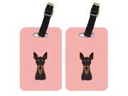 Pair of Checkerboard Pink Min Pin Luggage Tags BB1240BT