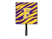 Tiger Stripe Purple Gold Leash Holder or Key Hook Initial F