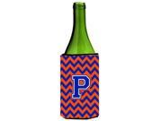 Letter P Chevron Orange and Blue Wine Bottle Beverage Insulator Hugger CJ1044 PLITERK