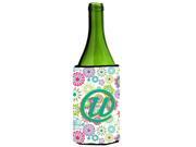 Letter U Flowers Pink Teal Green Initial Wine Bottle Beverage Insulator Hugger CJ2011 ULITERK