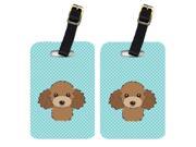 Pair of Checkerboard Blue Chocolate Brown Poodle Luggage Tags BB1194BT
