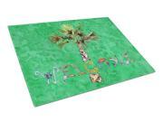 Welcome Palm Tree on Green Glass Cutting Board Large 8710LCB