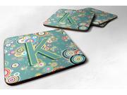 Set of 4 Letter K Circle Circle Teal Initial Alphabet Foam Coasters CJ2015 KFC