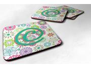 Set of 4 Letter C Flowers Pink Teal Green Initial Foam Coasters CJ2011 CFC