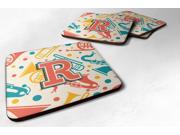 Set of 4 Letter R Retro Teal Orange Musical Instruments Initial Foam Coasters CJ2001 RFC