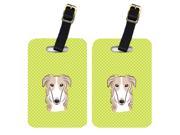 Pair of Checkerboard Lime Green Borzoi Luggage Tags BB1290BT