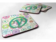 Set of 4 Letter Y Flowers Pink Teal Green Initial Foam Coasters CJ2011 YFC