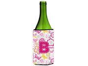 Letter B Flowers and Butterflies Pink Wine Bottle Beverage Insulator Hugger CJ2005 BLITERK