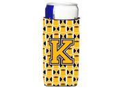 Letter K Football Black Old Gold and White Ultra Beverage Insulators for slim cans CJ1080 KMUK