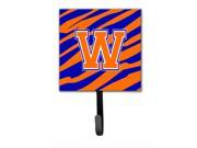 Letter W Initial Monogram Tiger Stripe Blue Orange Leash Holder or Key Hook