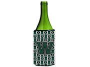 Letter W Football Green and White Wine Bottle Beverage Insulator Hugger CJ1071 WLITERK