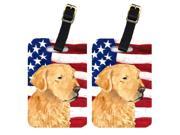 Pair of USA American Flag with Golden Retriever Luggage Tags SS4055BT