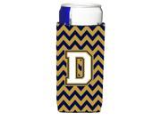 Letter D Chevron Navy Blue and Gold Ultra Beverage Insulators for slim cans CJ1057 DMUK
