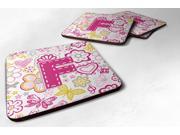 Set of 4 Letter F Flowers and Butterflies Pink Foam Coasters CJ2005 FFC