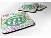Set of 4 Letter M Flowers Pink Teal Green Initial Foam Coasters CJ2011 MFC