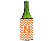 Letter N Chevron Orange and White Wine Bottle Beverage Insulator Hugger CJ1046 NLITERK