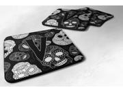 Set of 4 Letter V Day of the Dead Skulls Black Foam Coasters CJ2008 VFC